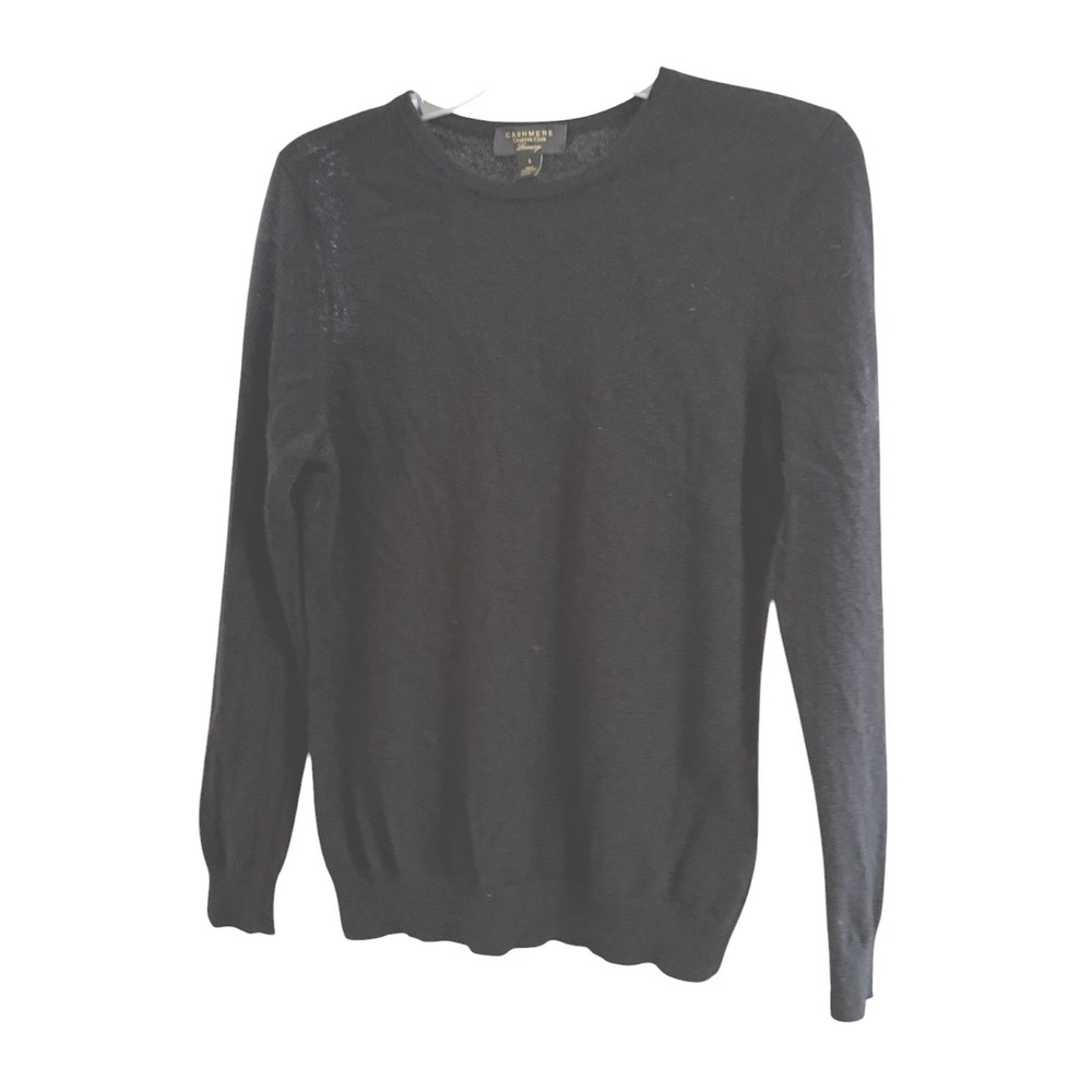 Charter Club Cashmere Sweater Womens L Black Crew Neck Luxury Knit Pullover Top